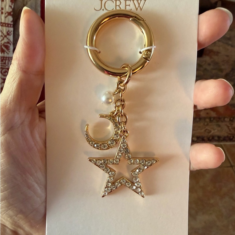 J. Crew Factory Gold Bag Charm with Pavé Star and Moon Charms and Pearl